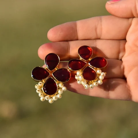 Ruby Flower Earrings