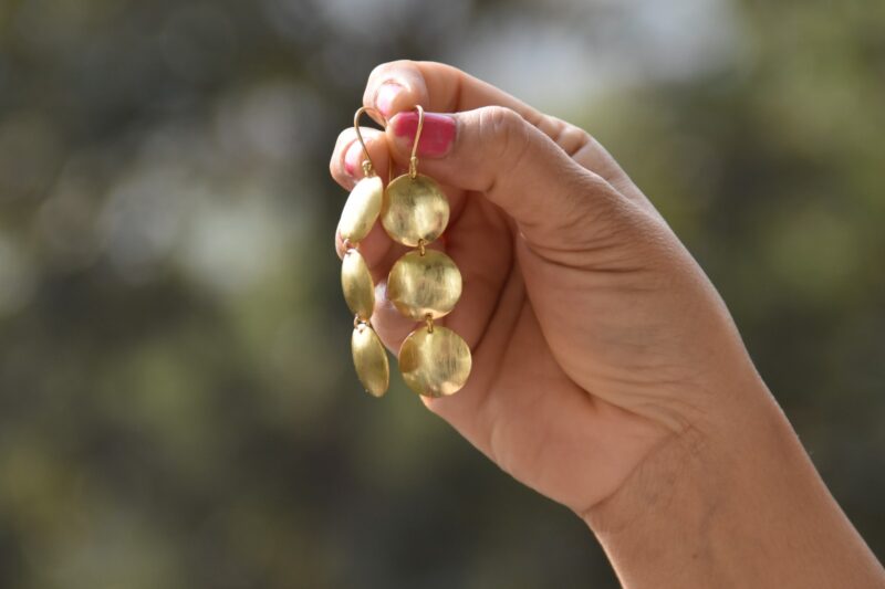 Handcrafted Gold Plated Brass Earrings - Image 2