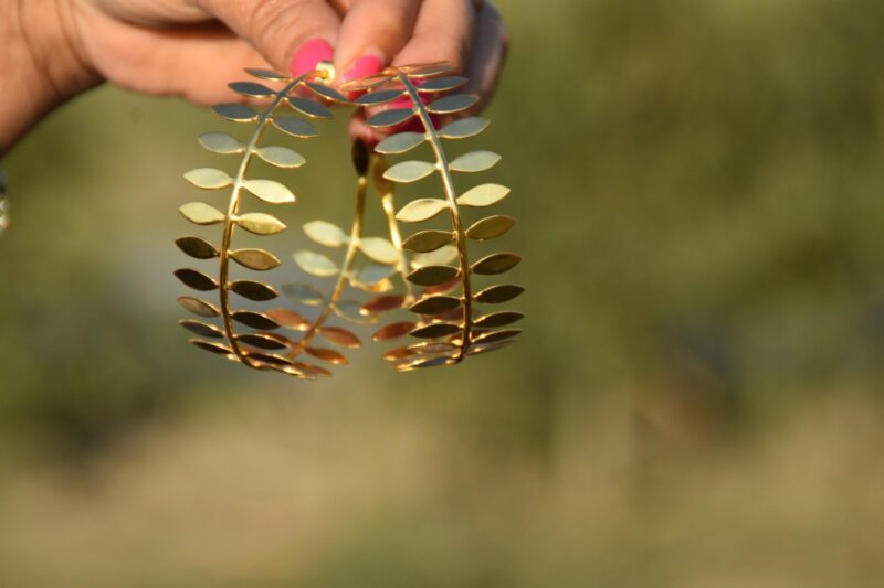 Gold Plated Leaf Hoops - Image 2
