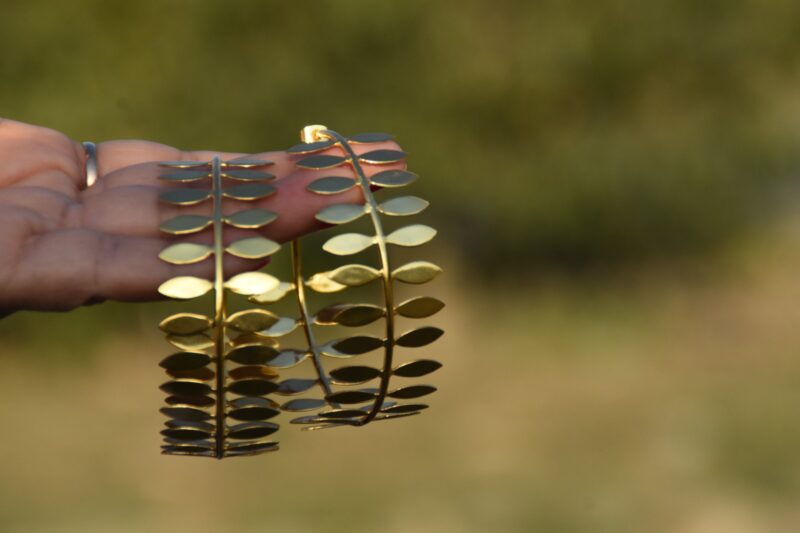 Gold Plated Leaf Hoops - Image 3
