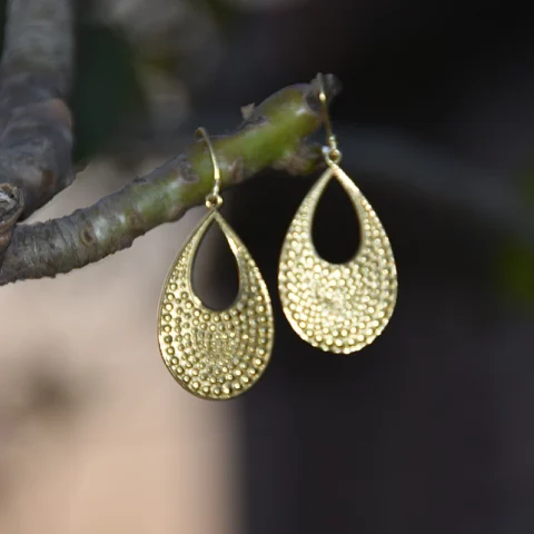 Gold Plated Teardrop-Shaped Earrings