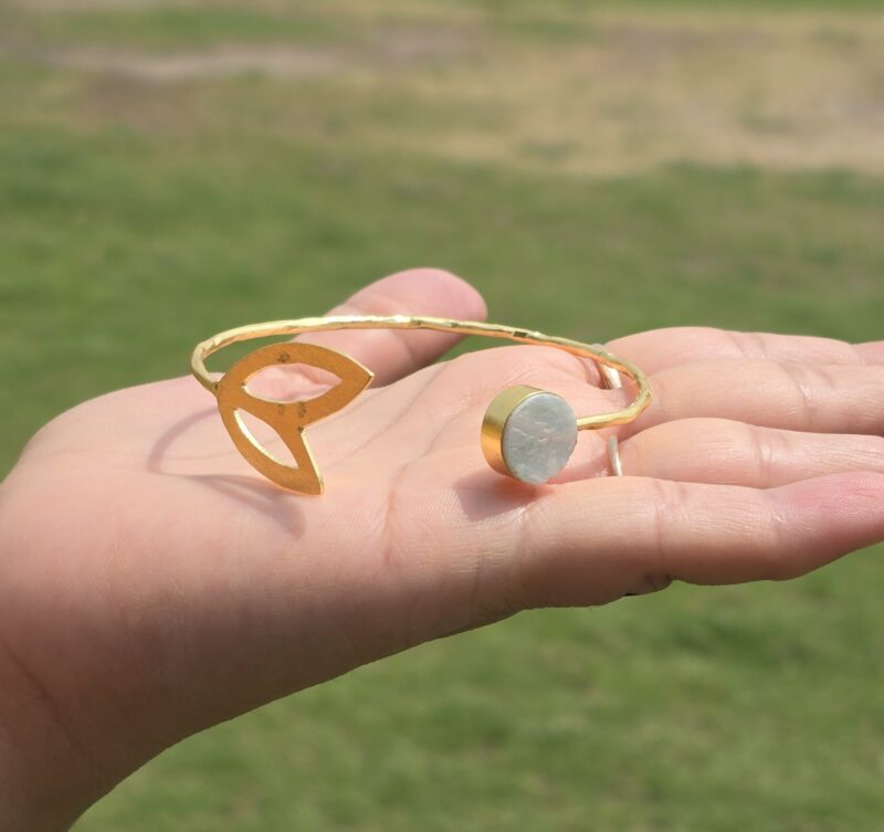 Open-cuff bracelet with openwork leaf design