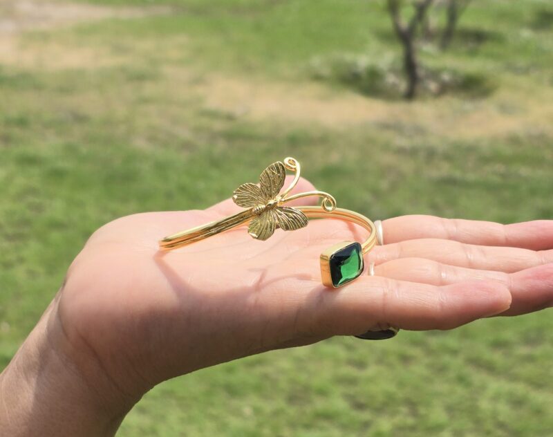 Butterfly Brass Bracelet- Green - Image 2