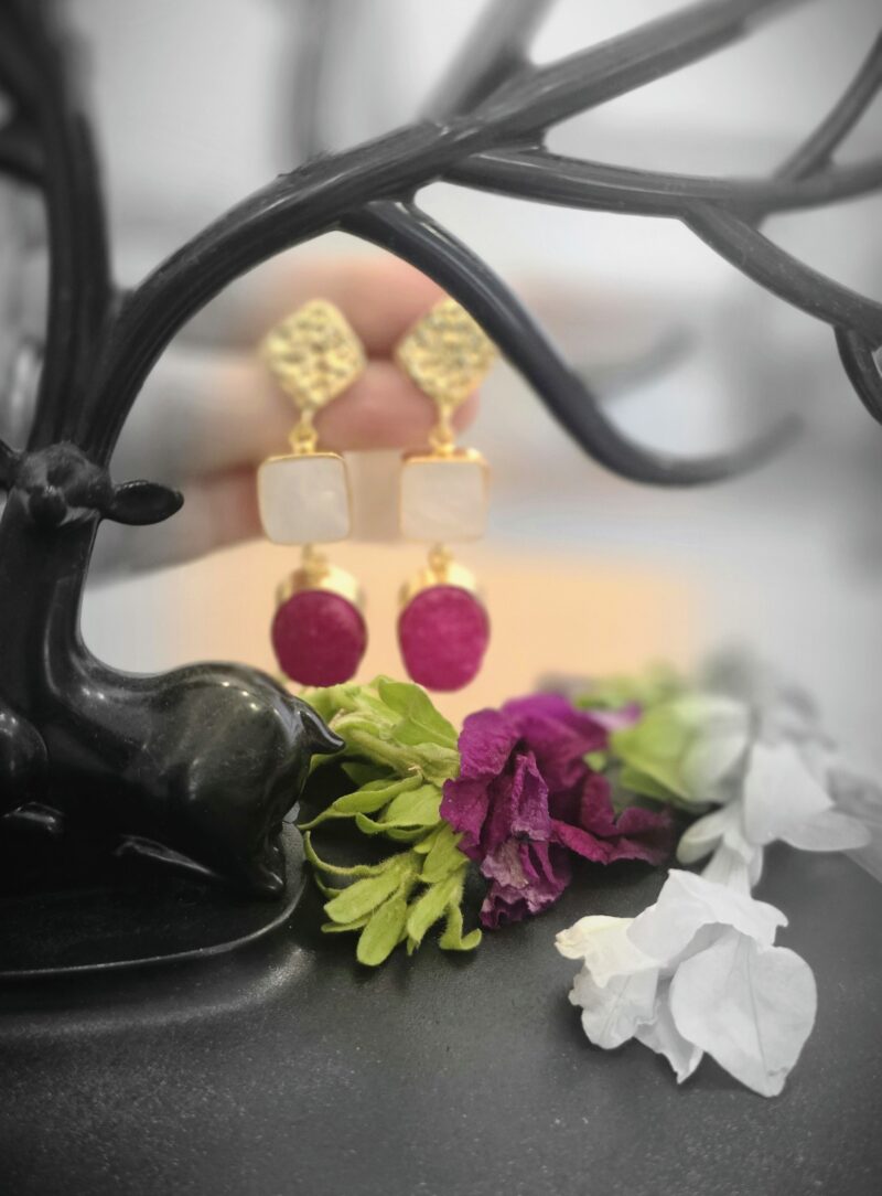 Fucsia Druzy Drop Earrings - Image 2