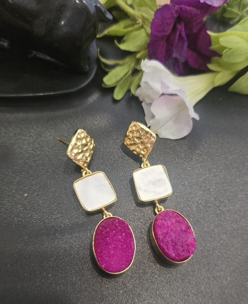 Fucsia Druzy Drop Earrings - Image 3