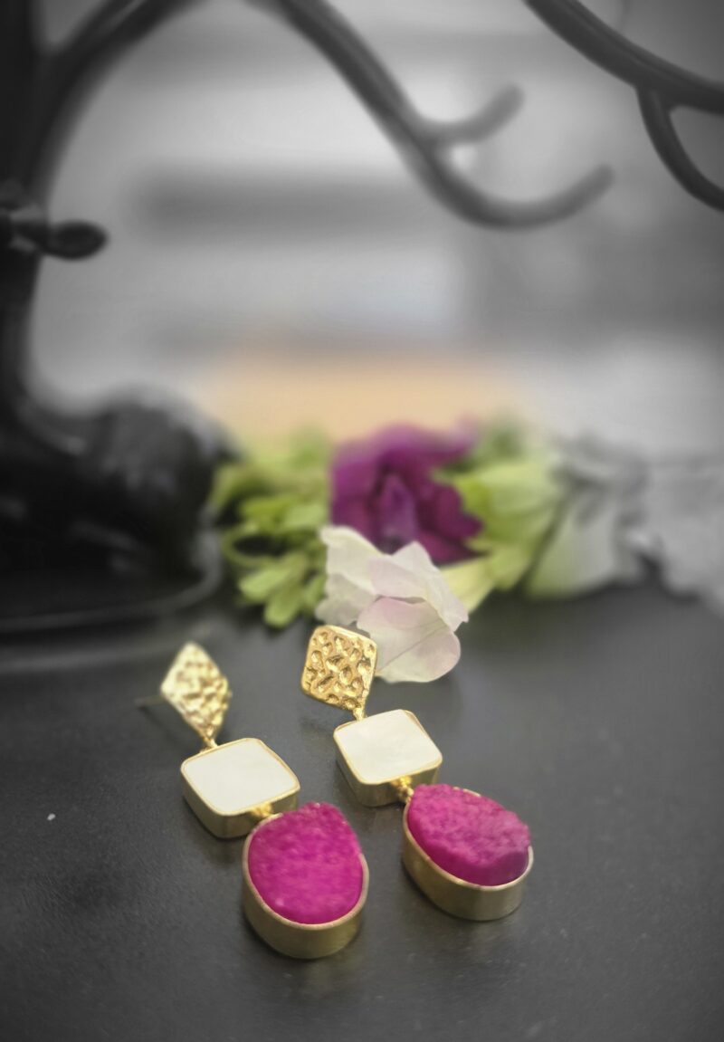 Fucsia Druzy Drop Earrings