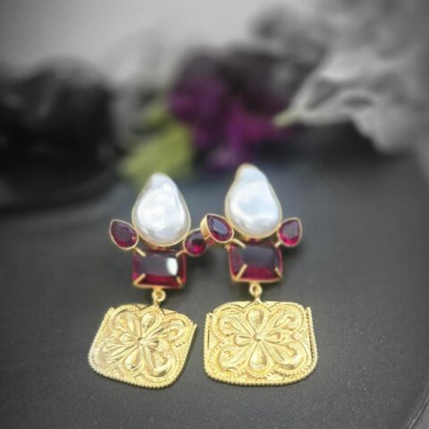Baroque Pearl & Gemstone Drop Earrings