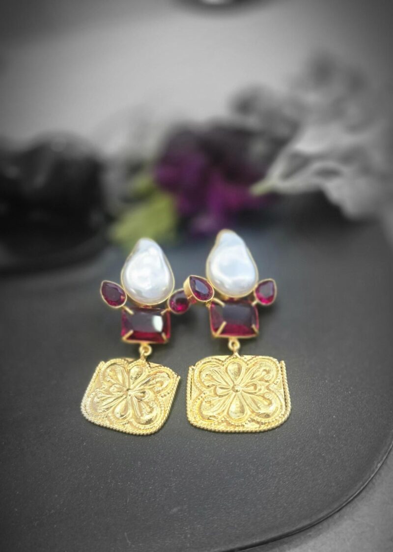 Baroque Pearl & Gemstone Drop Earrings