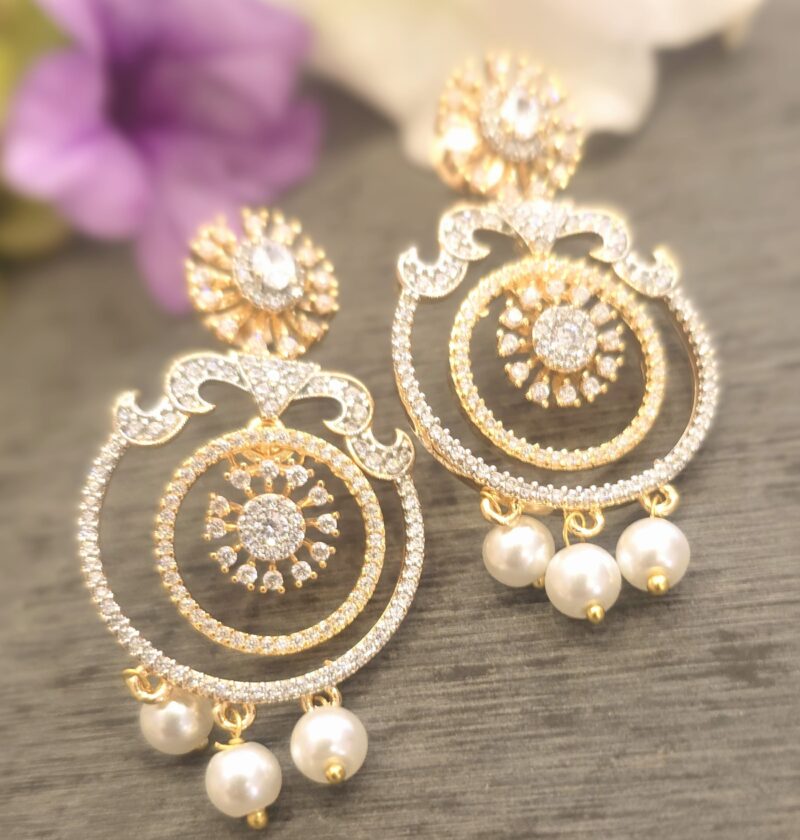 CZ Pearl Dangler Earrings - Image 2