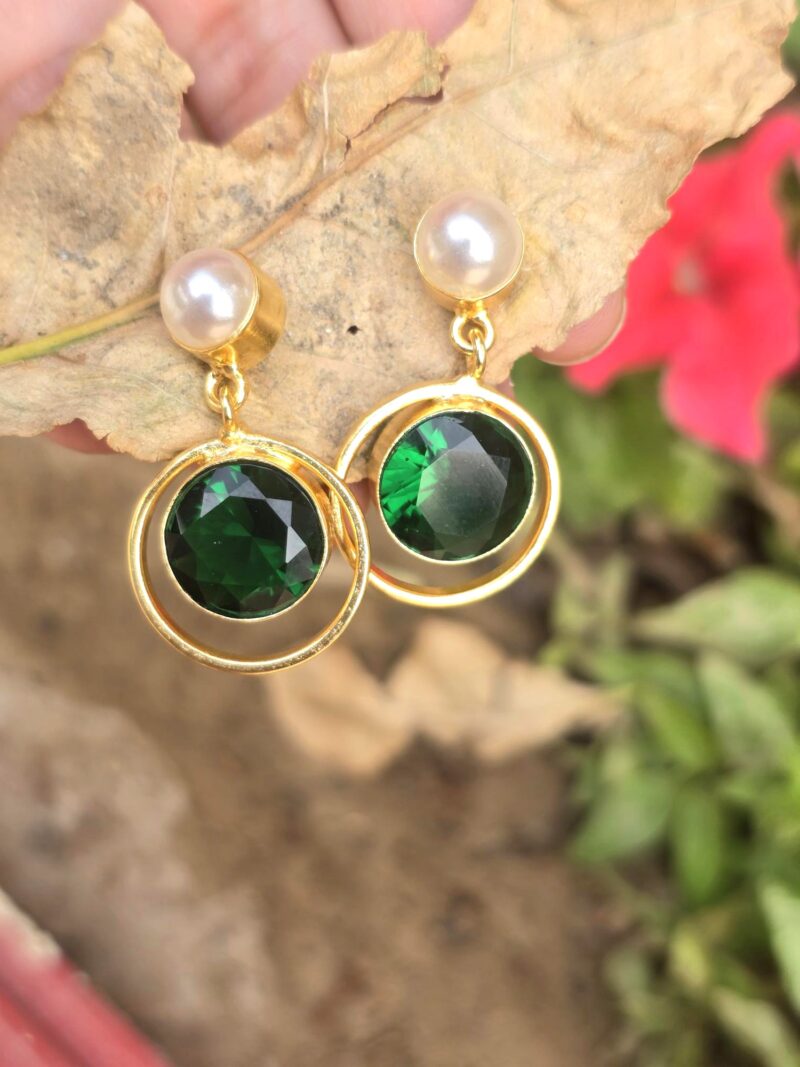 Brass Golden Emerald Quartz Earrings - Image 2