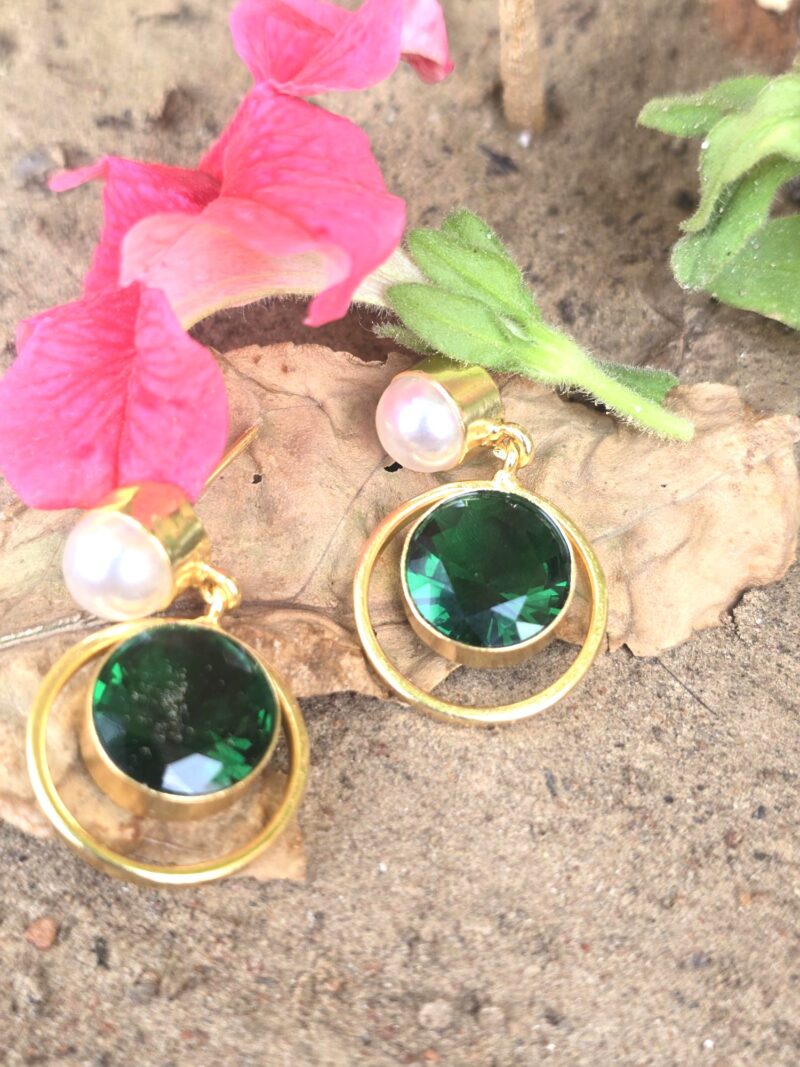 Brass Golden Emerald Quartz Earrings