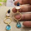 Brass & Sapphire Ring Dangler Earrings