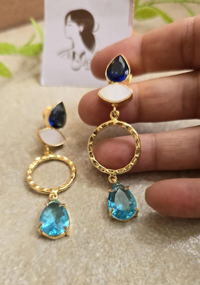 Brass & Sapphire Ring Dangler Earrings